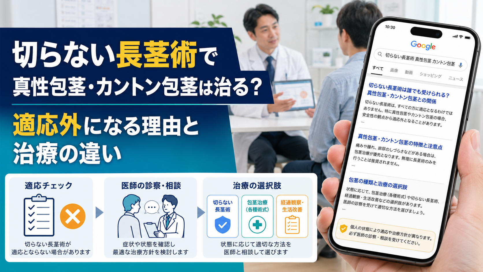 切らない長茎術で真性包茎・カントン包茎は治る?適応外になる理由と治療の違い